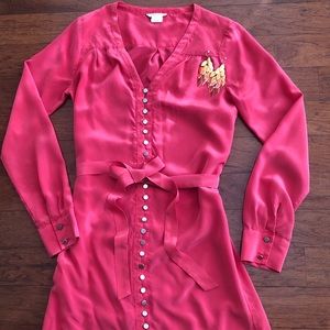 Club Monaco 100% Silk Pink Shirt Dress 00 EUC